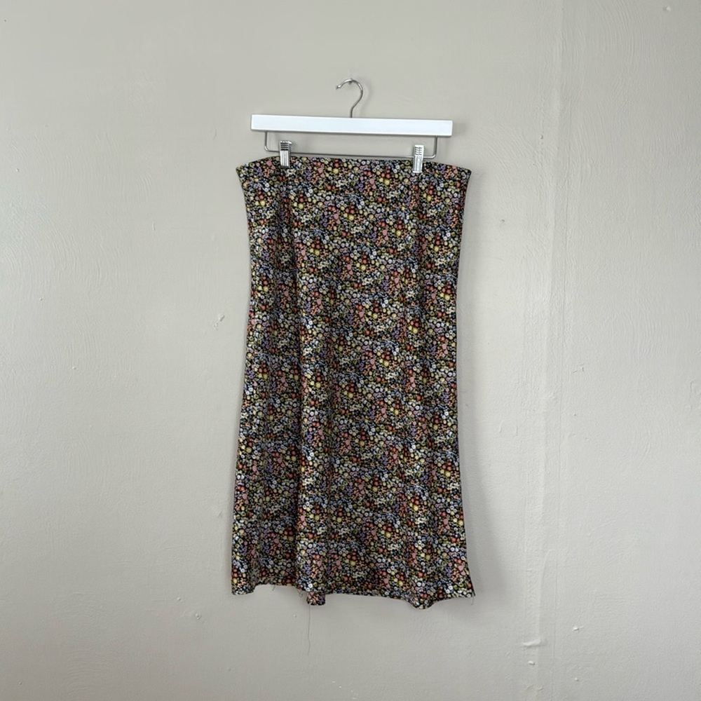 Loft Satin Large Floral Midi Skirt